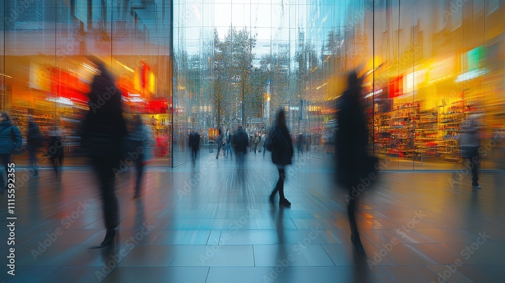 Motion Blur of Busy People Walking in Modern City