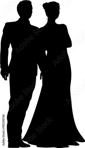 Bride and groom couple silhouettes. Woman in a bridal wedding dress