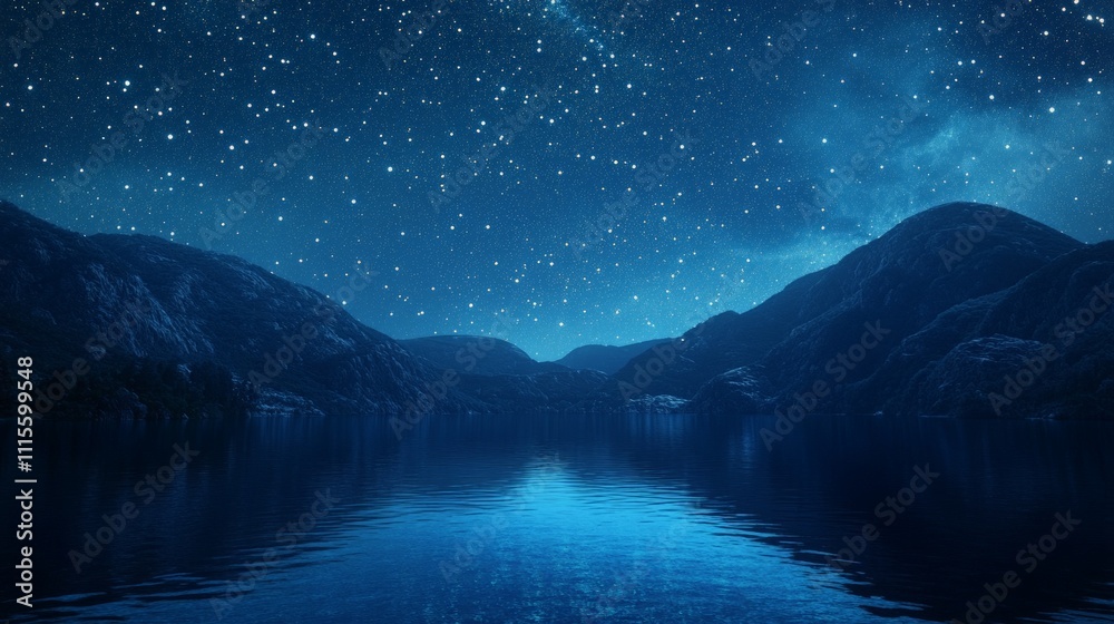 Starlit Serenity over a Reflective Lake, a breathtaking night sky adorned with countless stars mirrored in tranquil waters, evoking a sense of peace and wonder. Starlit Serenity over a Reflective Lake, a breathtaking night sky adorned with countless stars mirrored in tranquil waters, evoking a sense of peace and wonder.