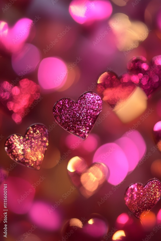 Sparkling hearts against vibrant bokeh Sparkling hearts against vibrant bokeh
