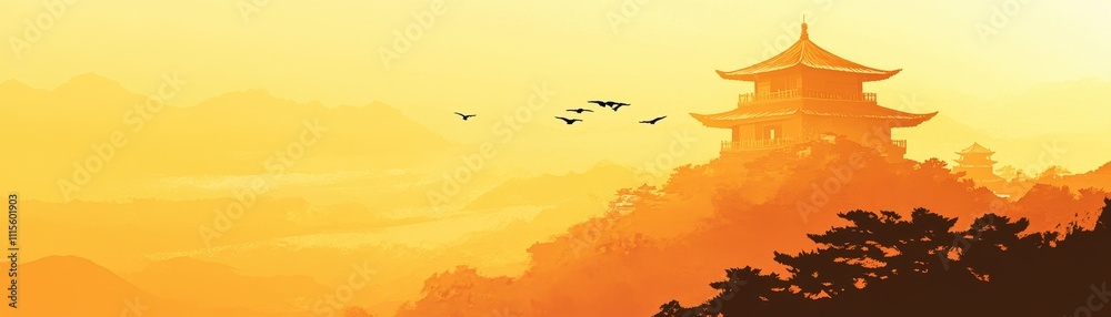 Majestic Pagoda at Sunset - Serene Asian Landscape Majestic Pagoda at Sunset - Serene Asian Landscape