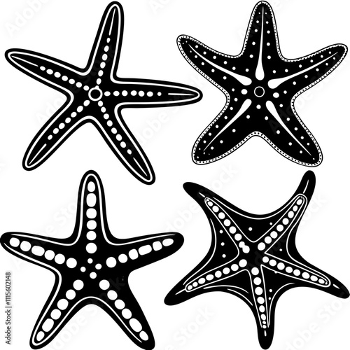 Set of starfish silhouette vector illustration, Starfish icon collection