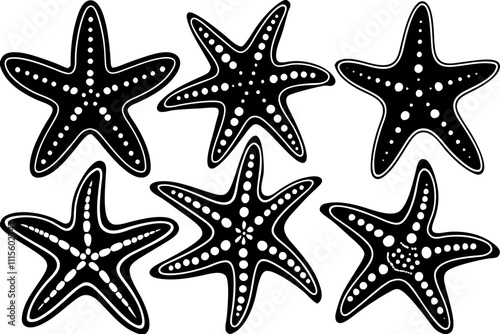 Set of starfish silhouette vector illustration, Starfish icon collection
