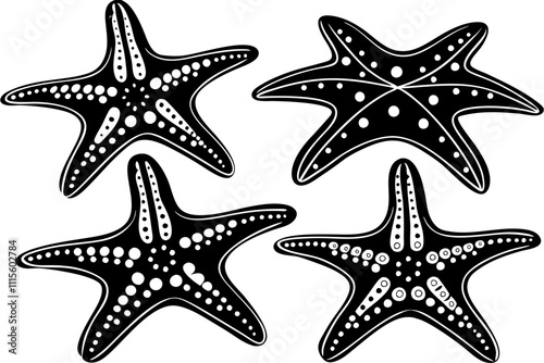 Set of starfish silhouette vector illustration, Starfish icon collection