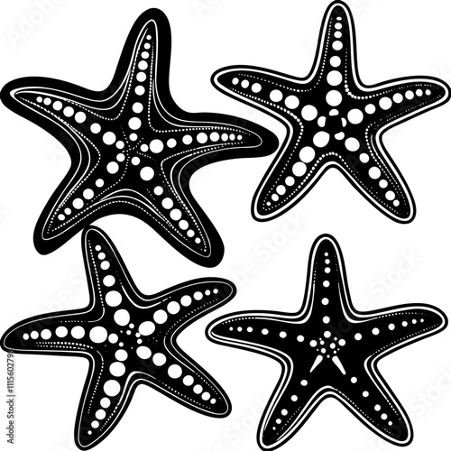 Set of starfish silhouette vector illustration, Starfish icon collection