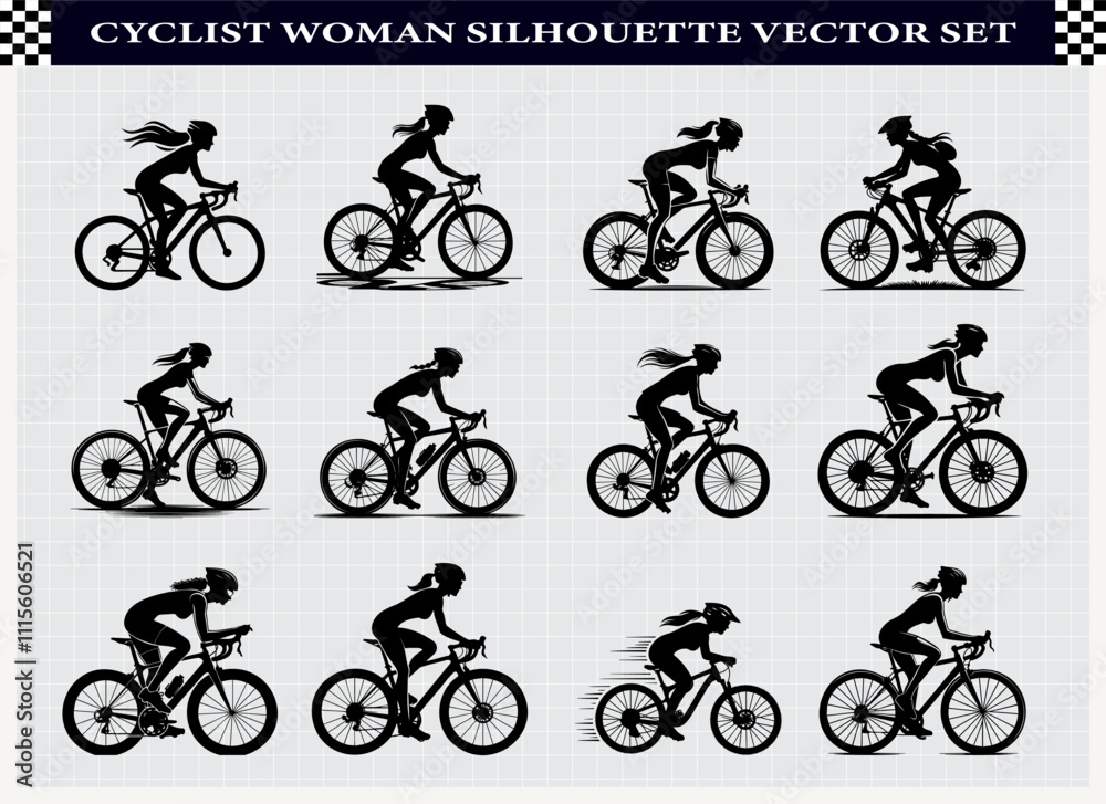 Fototapeta premium Female Cyclist Silhouette Vector Design for Sports and Fitness Art