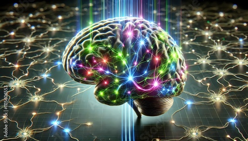 A hyper-realistic rendering of a human brain with glowing neural connections, symbolizing cutting-edge neuroscience photo