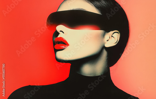 Futuristic Woman in Black and Red with Glossy Details on Mood