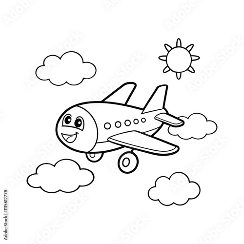 airplane flying over the clouds coloring page
