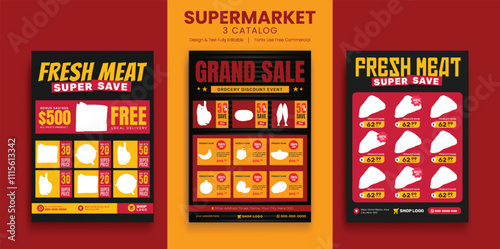 Supermarket product promotion flyer template. Supermarket flyer with discounts. Minimalist layout banner for Meat market butchery catalog flyer