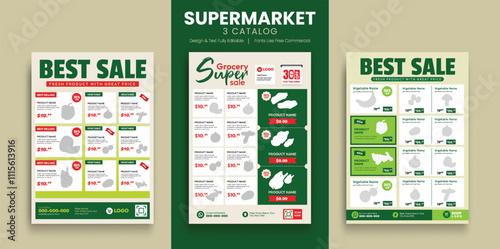 Supermarket product promotion flyer template. Supermarket flyer with discounts. organic grocery banner for supermarket product catalog