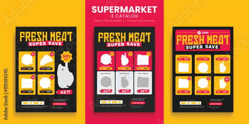 Supermarket product promotion flyer template. Supermarket flyer with discounts. Minimalist layout banner for Meat market butchery catalog flyer