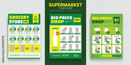 Supermarket product promotion flyer template. Supermarket flyer with discounts. organic grocery banner for supermarket product catalog