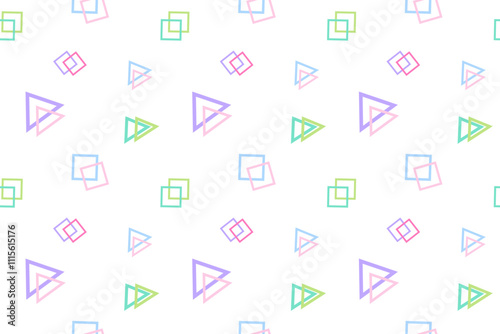 A seamless pattern featuring hollow pastel-colored squares and triangles, perfect for modern and creative designs.