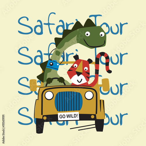 safari animal tour design cartoon vector illustration