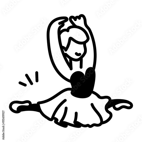 A hand draw icon of a dancer doing split jump 

