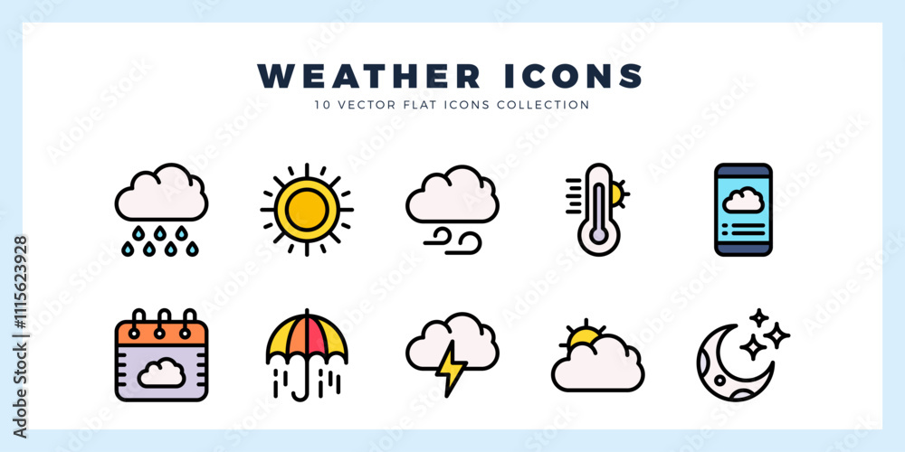 Fototapeta premium 10 Weather Lineal Color icon pack. vector illustration.