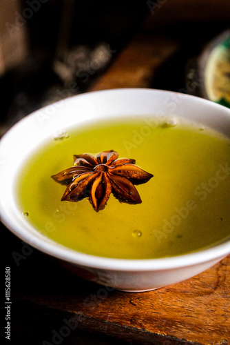 Peshawari Kehwa or Green Tea served in a Traditional Cup.