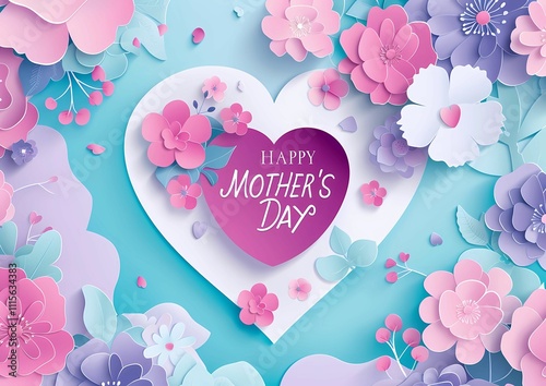 happy mother's day with leaf elements blue background