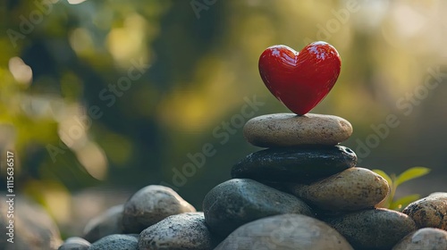 Red Heart on Stacked Stones - A Moment of Peace photo