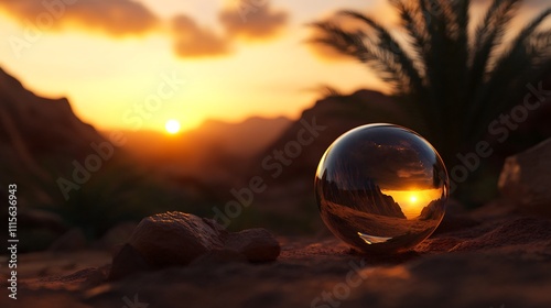 Sunset Reflection in Crystal Ball, Wadi Rum Desert photo