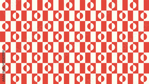 Groovy red and white pattern with shapes