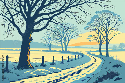 Illustrator Artwork of landscape and paysage nature and mountain and sky, clouds, lakes with nice view 