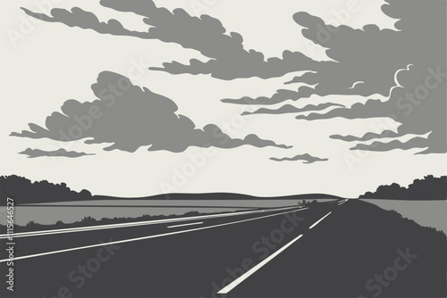 Illustrator Artwork of landscape and paysage nature and mountain and sky, clouds, lakes with nice view 