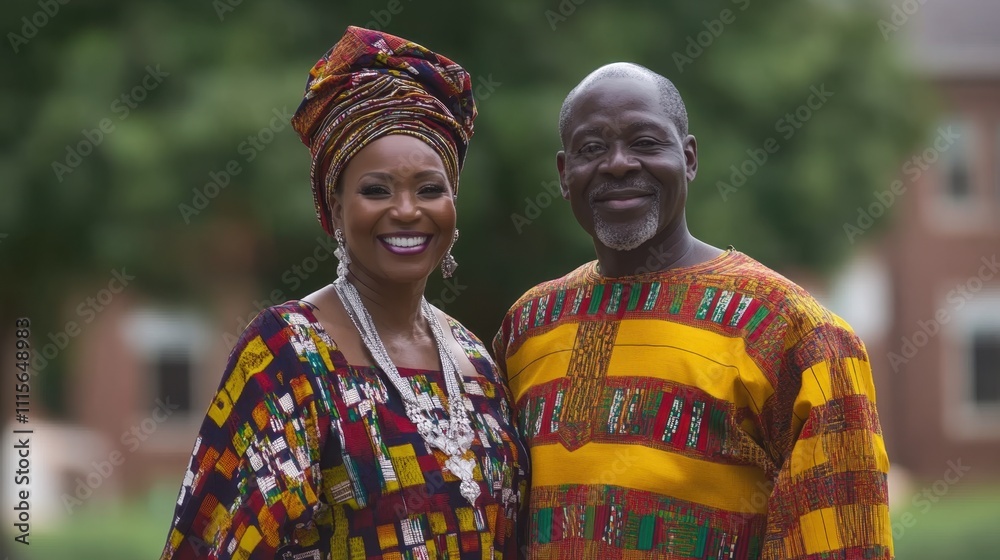 Fototapeta premium African Couple in Traditional Clothing Smiling Outdoors