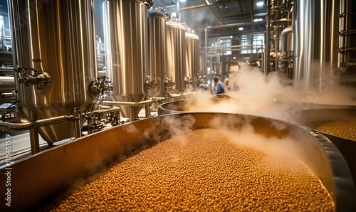 Traditional Chinese liquor brewing process, showcasing the fermentation of grain-based spirits. The intricate steps of distillation and fermentation bring out the rich flavors of baijiu, a beloved and