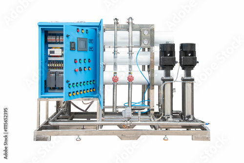 Reverse osmosis membrane system of water plant make up drinking water or soft water for industrial cooling system.Reverse osmosis purification plant for water drinking system or RO photo