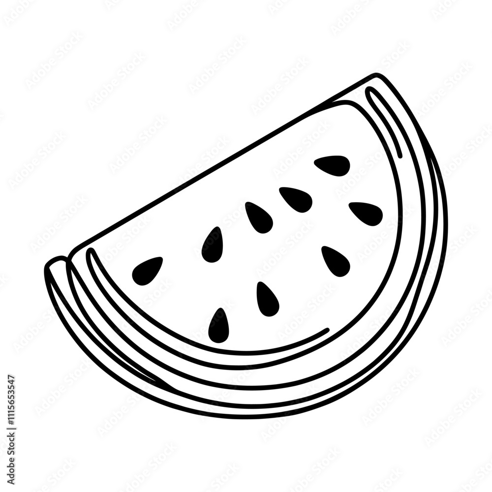 Linear watermelon slice icon. Black and white image of a hand-drawn watermelon slice. Vector illustration Linear watermelon slice icon. Black and white image of a hand-drawn watermelon slice. Vector illustration