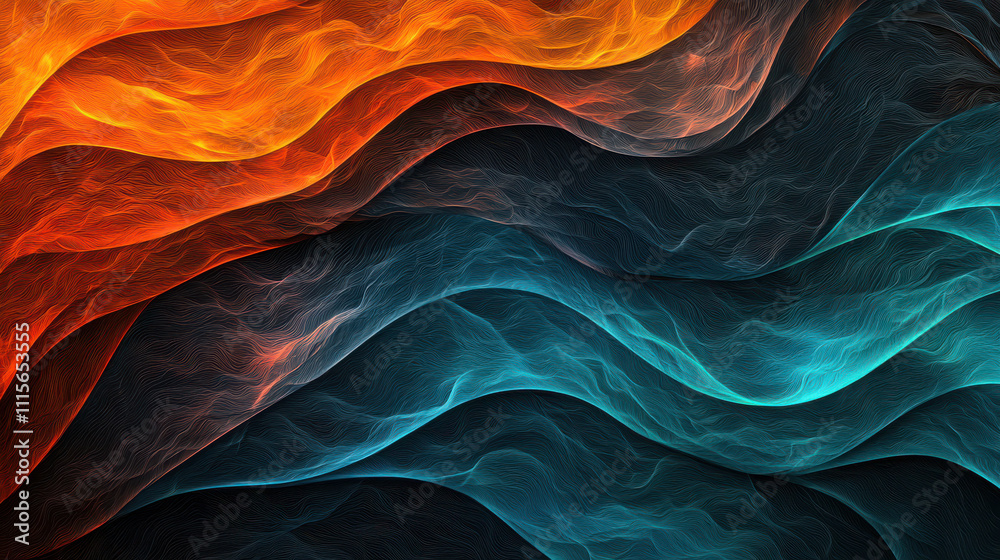 Obraz premium Abstract waves of fiery orange and cool blue tones blend