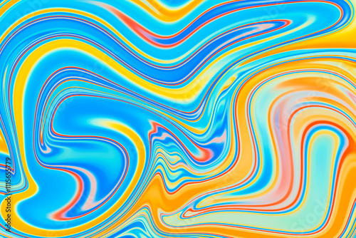 Abstract background of blue and orange color from twirling waves. Background for design. Marble ink colorful. Can be used for background or wallpaper. Good for design or logo background or backdrop.