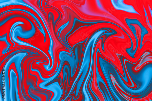 Abstract background of red and blue color from twirling waves. Background for design. Marble ink colorful. Can be used for background or wallpaper. Good for design or logo background or backdrop.