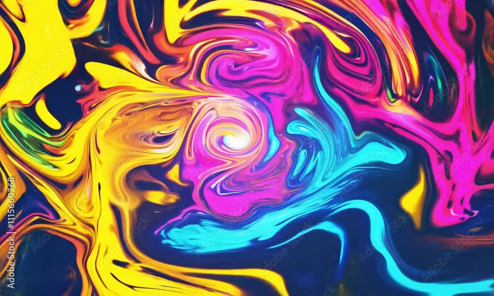 A swirling, colorful liquid on an abstract background with vibrant splashes of neon A swirling, colorful liquid on an abstract background with vibrant splashes of neon