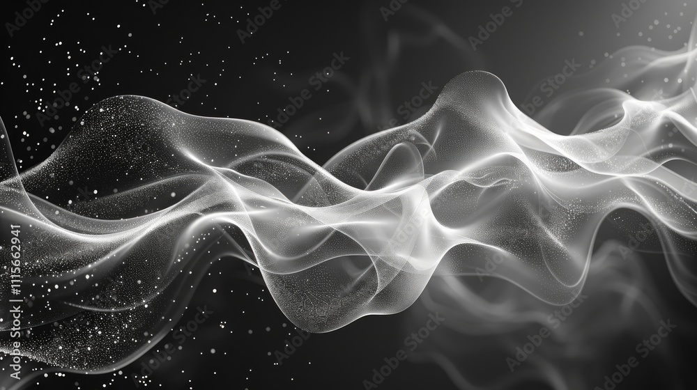Fototapeta premium Abstract grayscale flowing wave with particles.