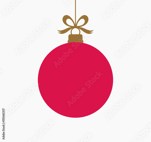 Christmas red bauble ornament isolated on white background. Vector illustration.