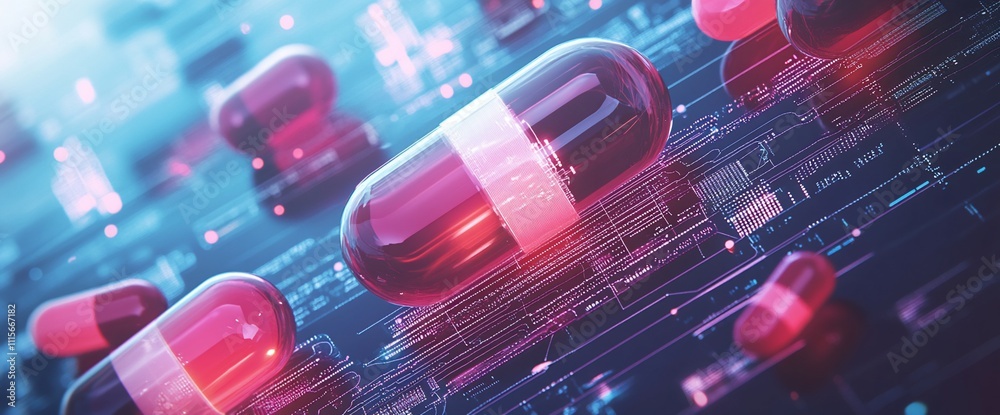 Digital representation of capsules on a futuristic background. Digital representation of capsules on a futuristic background.