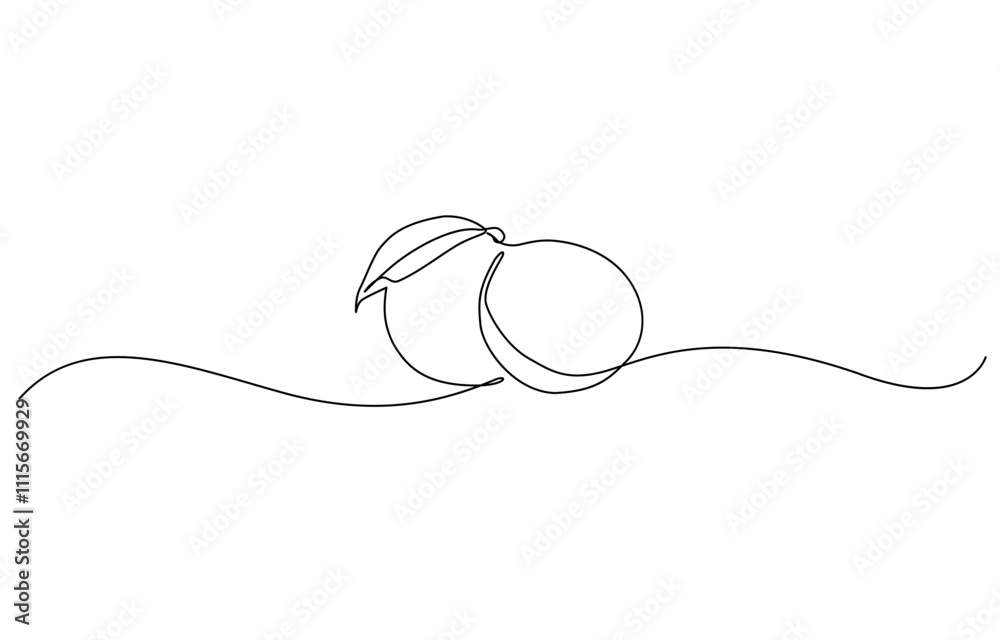 Fototapeta premium Continuous one line drawing of orange fruit, Orange fruit in continuous line art drawing style, Single continuous line drawing sliced healthy organic lemon for orchard logo identity.