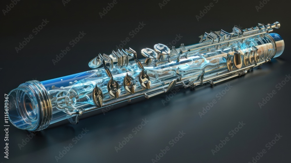 Fototapeta premium A transparent, futuristic device resembling a flute with intricate designs.