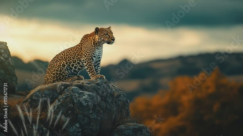 leopards are hilled on rocks . seamless looping time-lapse virtual video Animation Background.