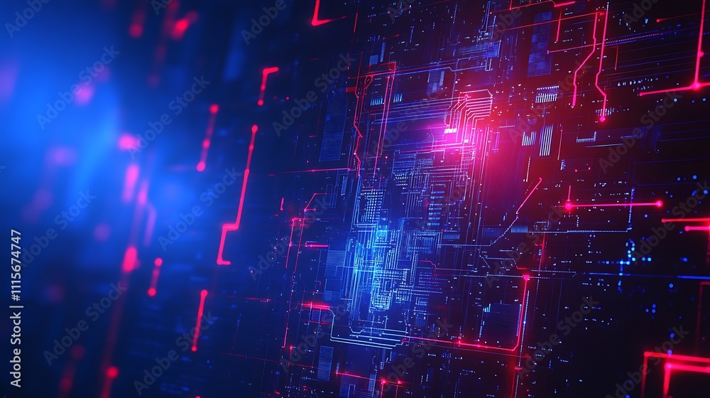 Obraz premium Futuristic Abstract Technology Background with Circuit Lines, Neon Colors and Digital Data Visuals