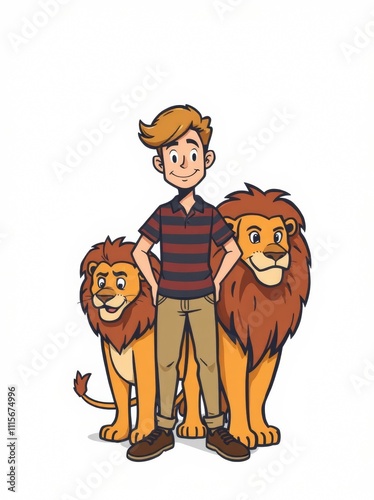boy with two lions