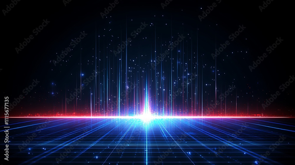 Futuristic Digital Abstract Background with Glowing Light Beams and Sparkling Particles in Dark Space Futuristic Digital Abstract Background with Glowing Light Beams and Sparkling Particles in Dark Space