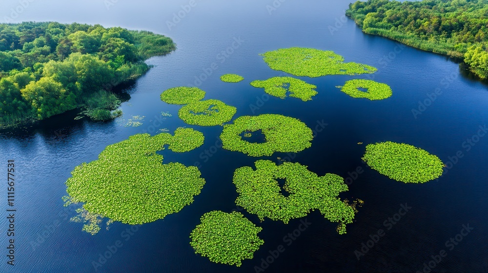 Aerial View of Lush Green Water Lily Pads on a Lake Aerial View of Lush Green Water Lily Pads on a Lake
