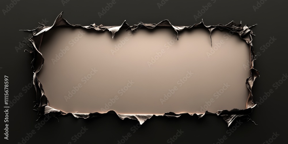 Fototapeta premium Abstract torn paper frame design shows unique texture. Ripped edge forms an artistic border. Stylish concept with empty space, perfect for modern background templates in presentations.