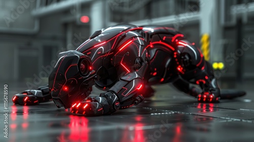 Wallpaper Mural A futuristic robotic panther with glowing red accents in a high-tech environment. Torontodigital.ca