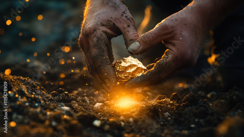 a man digging finds a gold nugget