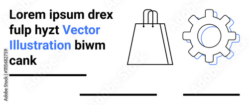 Shopping bag and gear icon with placeholder text. Ideal for e-commerce, retail services, technology, business operations, online shopping, product management, marketing campaigns. Landing page